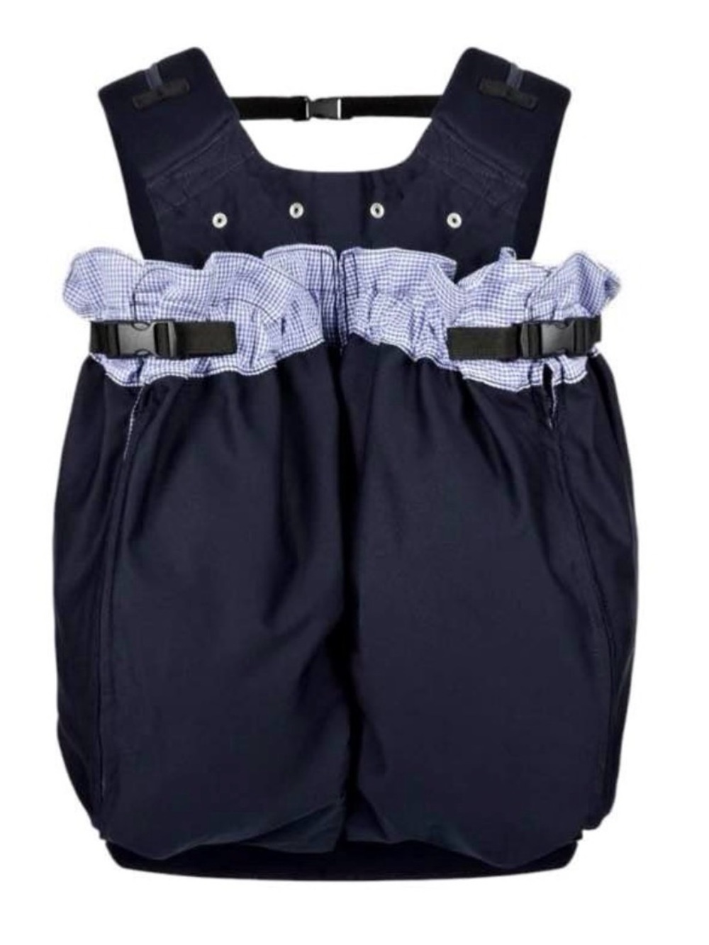 EGO Navy Overalls with Light Blue Gingham Ruffle Trim